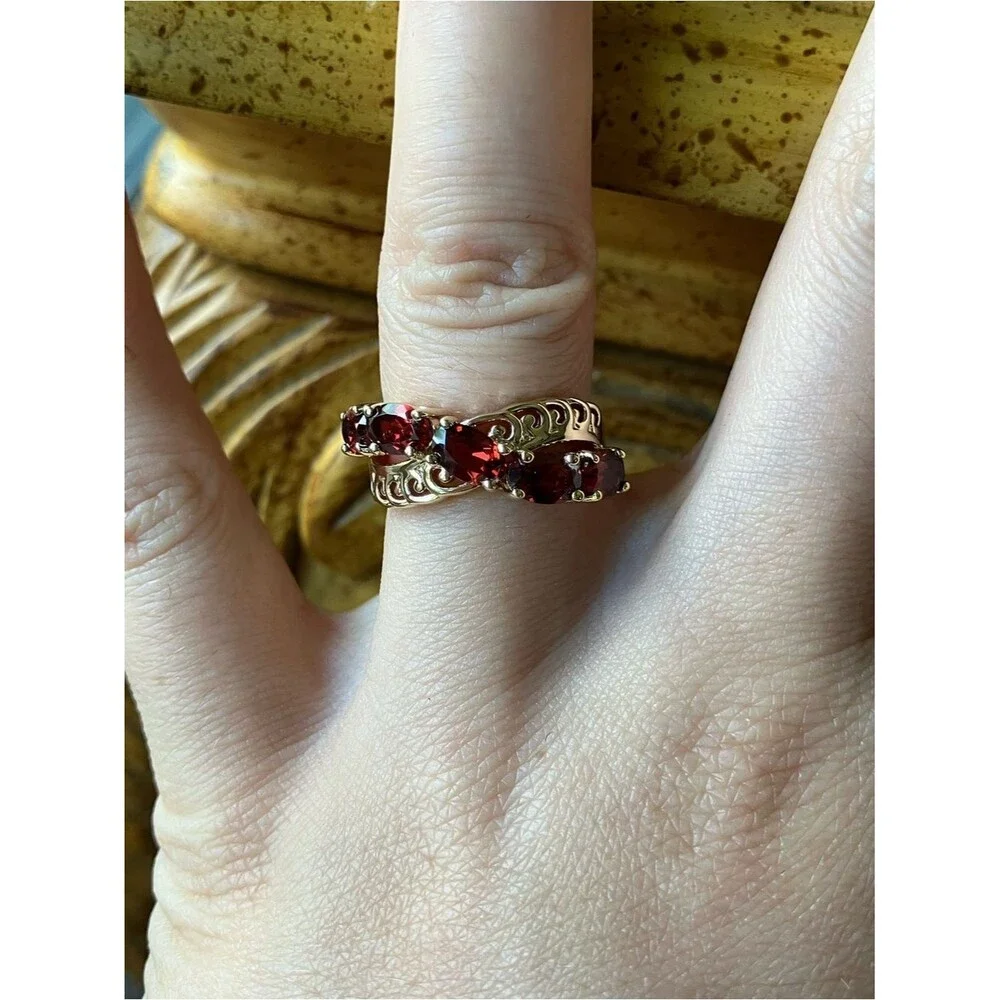 Natural Red Garnet Sterling Silver Ring Size 5.75